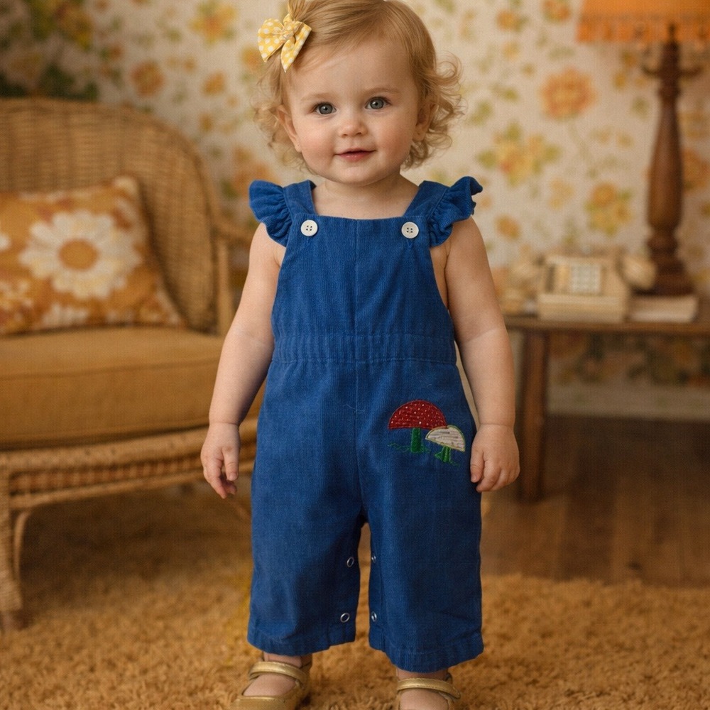 Healthtex Girl Overalls Vintage 1970s  Corduroy Mushroom One Piece 12 months‎